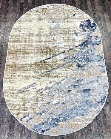 Ковер турецкий D038A Semnan (Полиэстер хит-сет, бежевый, синий) овальный