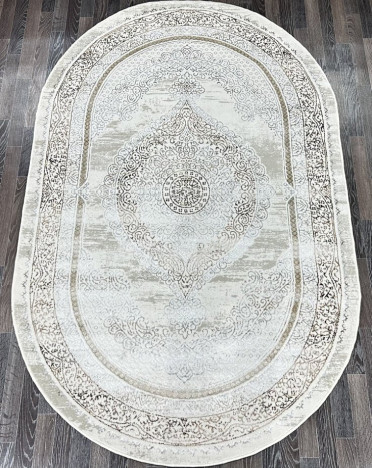 Ковер турецкий L113A Gilan (Полиэстер хит-сет, бежевый) овальный