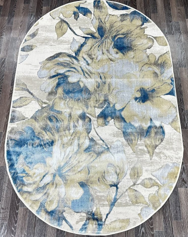 Ковер турецкий L137A Gilan (Полиэстер хит-сет, бежевый, синий) овальный